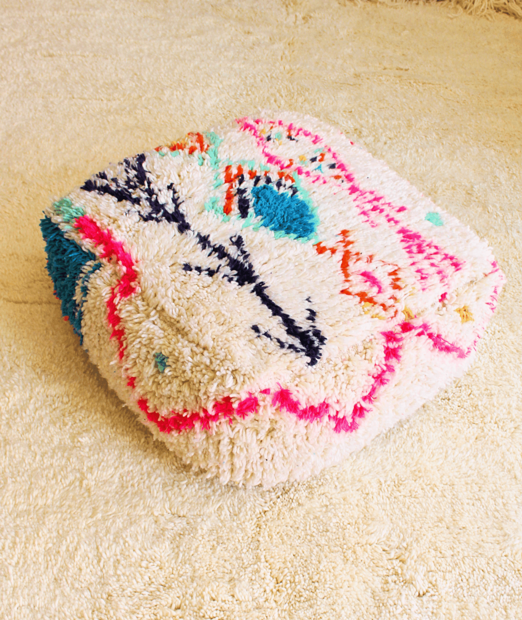 Patchwork Kilim pouf ,floor pillow ,handmade , 100% wool . Size 65x65x25 cm