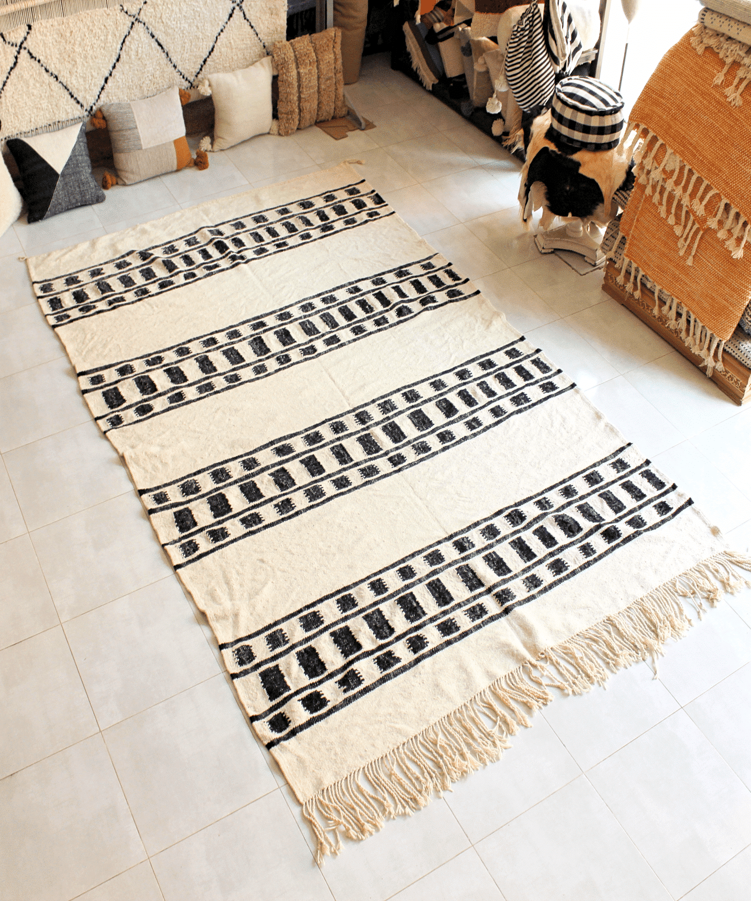 moroccan zanafi black and ivory rug